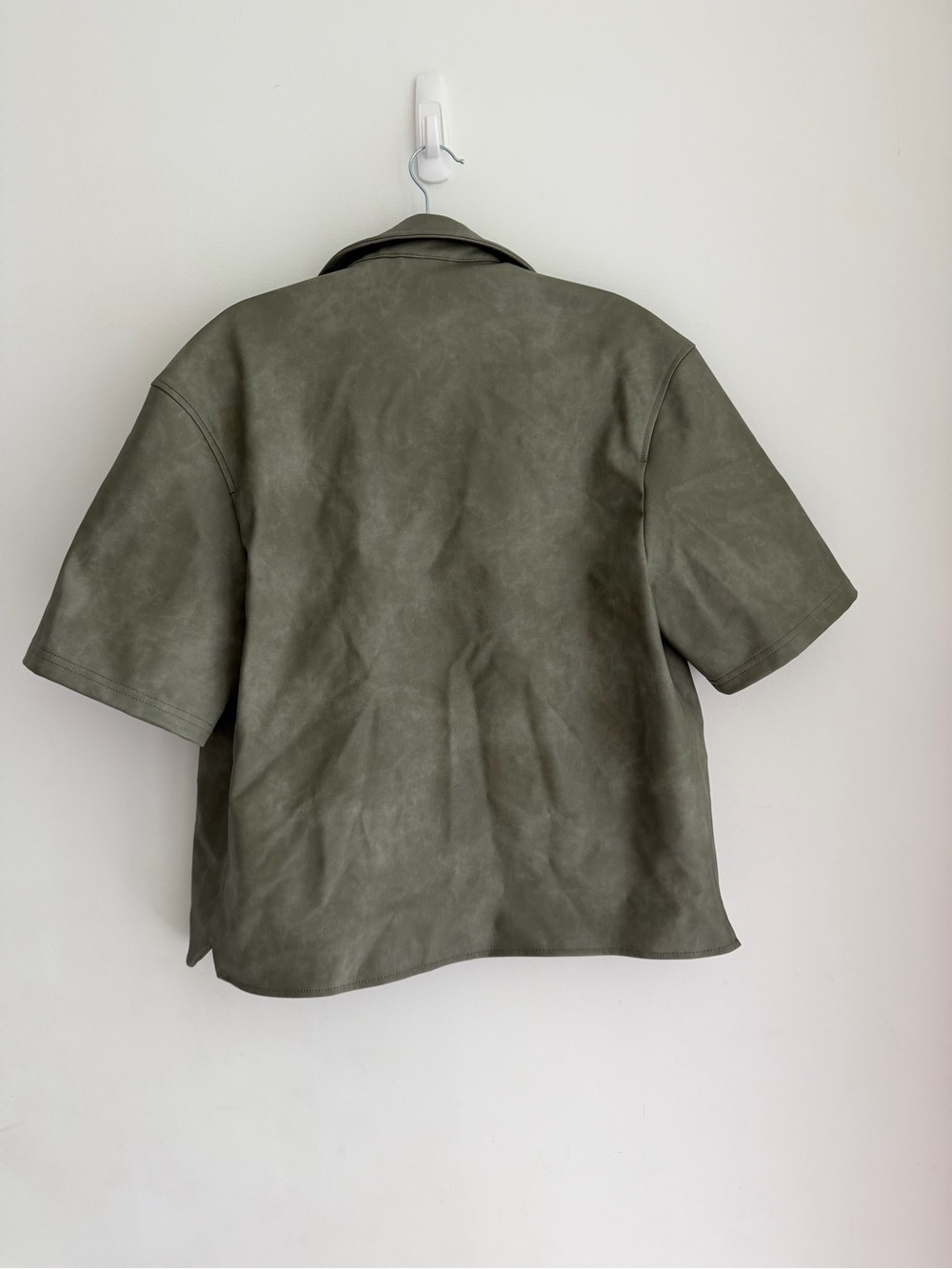 ZARA Olive Short-Sleeve Button-Front Leather Jacket - Picture 4 of 4